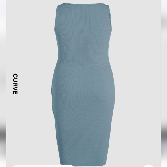 Cider Blue Ruched Midi Dress Rib Button Drawstring Curvy Large - Picture 7 of 7